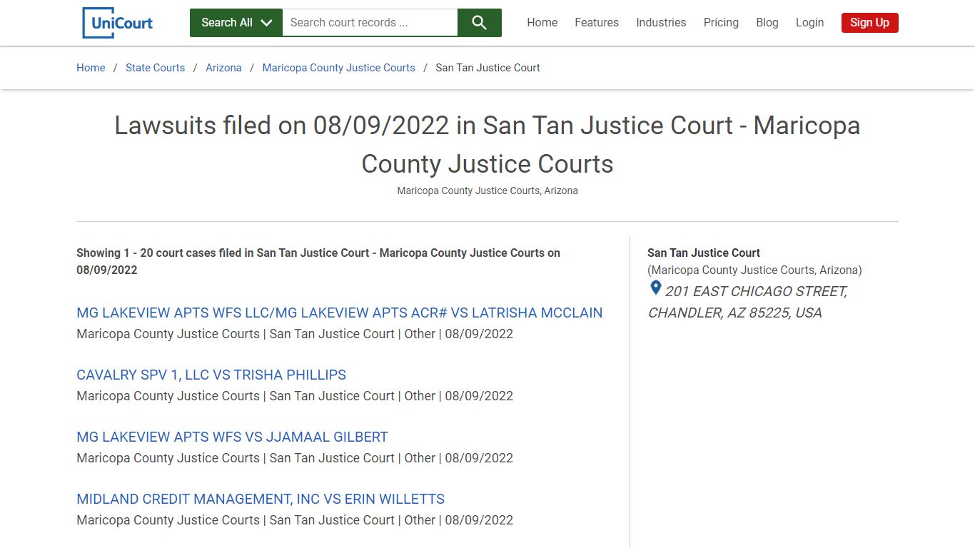 Lawsuits filed on 08/09/2022 in San Tan Justice Court - Maricopa County ...